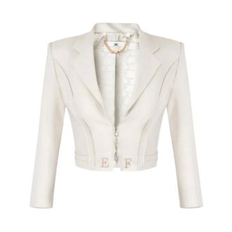 Elisabetta Franchi Blazers, female, Beige, Size: M Giacca Corta