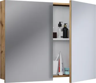 ebuy24 Armario De Ba&ntilde;o Vcm Atemporal Dimensiones Aprox. Al. 60 X An. 80 X P. 12 Cm Dos Puertas Giratorias Armario De Espejo - Badinos 60 X 80 Cm (roble De Mi