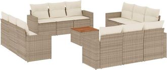 vidaXL Set Sof&aacute;s De Jard&iacute;n Con Cojines 13 Pzas Rat&aacute;n Sint&eacute;tico Beige Vidaxl