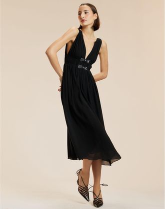Cynthia Rowley Silk Georgette Bow Applique Midi Dress