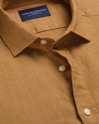 CHARLES TYRWHITT Pure Linen Shirt - Gold Size Large by Charles Tyrwhitt