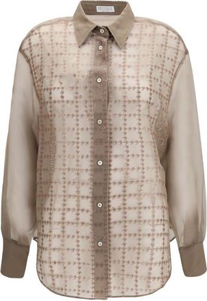Brunello Cucinelli Beige Silk Pattern Womens Shirt