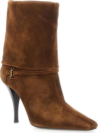 Saint Laurent Womens Ankle Strap Booties Niki Brown Suede Calf Leather Boot