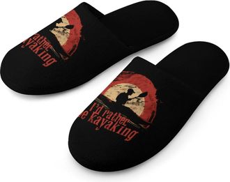 Generic Id Rather Be Kayaking Warm Mens Slippers Slip On Soft Fleece House Shoes Winter Indoor Outdoor