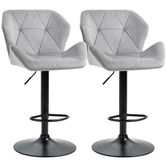 HOMCOM Set Of 2 Luxurious Velvet-Touch Bar Stools Metal Frame Footrest Grey | TJ Hughes