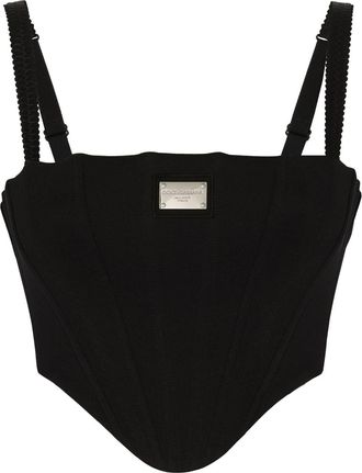 Dolce & Gabbana logo-plaque cropped bustier top - women - Cotton/Cotton/Silk - 42 - Black