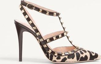 Valentino Garavani Rockstud Pumps With Straps In Pony-Effect Calfskin 100Mm Wo