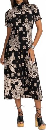 Johnny Was Janie Favorite Short Sleeve Seamed Mock Neck Dress In Myna Scarf