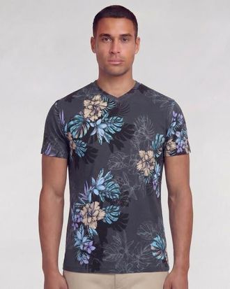 Lords of Harlech Exotic Floral Mens Vneck Tee in Exotic Floral Black at Nordstrom, Size Xx-Large