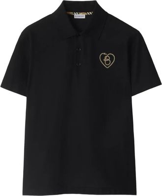 Burberry Polo in cotone con ricamo logo - Nero