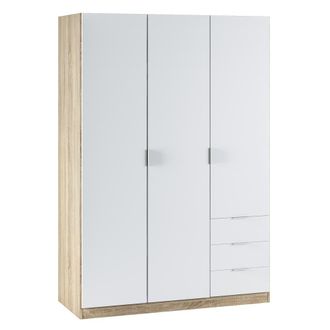 HOMN Armario ropero 3 puertas y 3 cajones color roble/blanco, 121 cm ancho