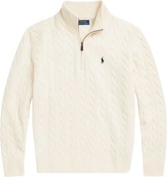 Polo Ralph Lauren Kabelgebreide Wol-Kasjmier Trui - Heren - Coltruien - Beige - XL - Wol - Truien & Vesten