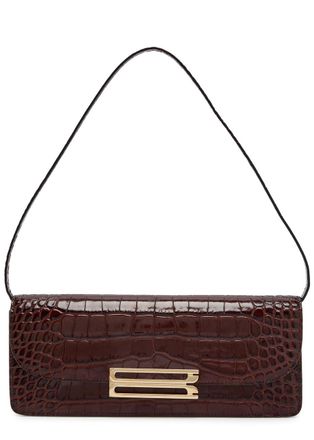 Victoria Beckham Dorian East-west Crocodile-effect Leather Clutch - Dark Brown - One Size