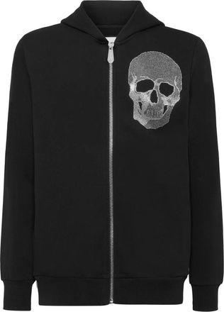 Philipp Plein Zipped Hoodie Sweatshirt Skull Strass - Heren - Vesten met rits - Zwart - 3XL - Katoen - Hoodies & sweatvesten