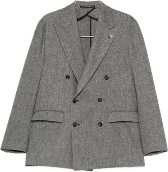 Tagliatore Visgraat Double-Breasted Jas - Heren - Blazers - Grijs - M - Wol - Jassen