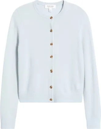 Nordstrom Cashmere Crewneck Cardigan in Blue Xenon at Nordstrom, Size Xx-Small