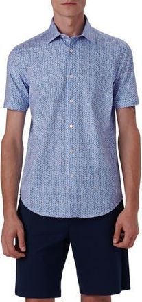 Bugatchi Miles OoohCotton Geo Print Short Sleeve Button-Up Shirt in Pink at Nordstrom Rack, Size Small