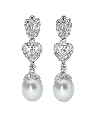 Belpearl Belpearl Silver White Topaz 9-8.5Mm Freshwater Pearl Earrings