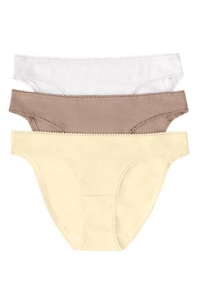 OnGossamer 3-Pack Cotton Hip Bikinis in Banana Cream/Champagne/White at Nordstrom, Size Medium