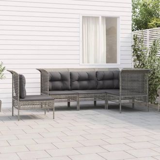 vidaXL Vidaxl - Set De Muebles De Jard&iacute;n 5 Pzas Y Cojines Rat&aacute;n Sint&eacute;tico Gris