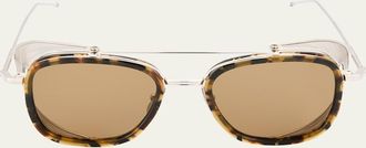 Thom Browne Mens Acetate and Titanium Rectangle Sunglasses with Side Shields
