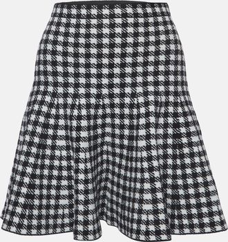 Sandro Black/white Houndstooth Knit Velvet Skater Mini Skirt