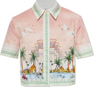 Casablanca Ethereal Kort Bedrukt Shirt - Dames - Overhemden - Veelkleurig - 2XS - Katoen - Overhemden