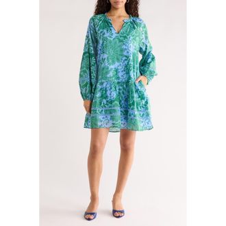 Sugarlips Briza Medallion Print Long Sleeve Minidress in Kelly-Blue-Multi at Nordstrom, Size X-Large