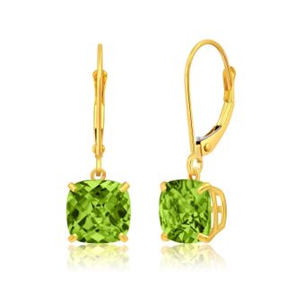 MAX + STONE Solid 14k Yellow or White Gold 8mm Cushion Cut Dangle Gemstone Earrings