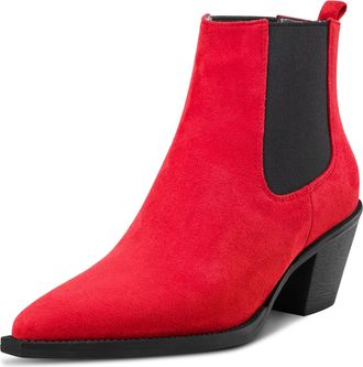 Castamere Women Chunky Block Low Kitten Heel Close Pointed Toe Ankle Boots Short Bootie Slip-on Office Dress 6.5 CM Heels Boots Red B 6 UK