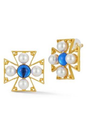 Sphera Milano Faux Pearl & CZ Stud Earrings in Gold at Nordstrom Rack