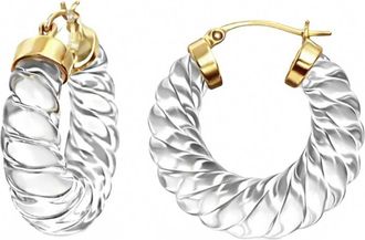 Gold & Honey Womens Chunky Rope Hoop Earrings In Clear