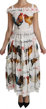 Dolce & Gabbana Rooster-Print Cotton Dress - White