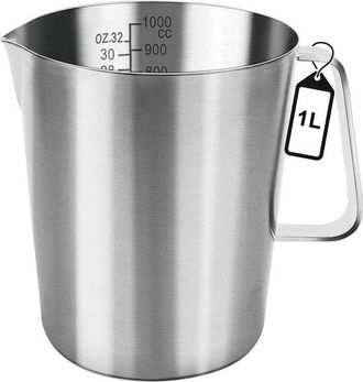 OEM Vaso Medidor Con Boquilla, 1 Litro, Vaso Medidor, Vaso Medidor, Acero Inoxidable 304-12 X 15 X 13 Cm (largo X Ancho X Alto), Plateado, Latte Art