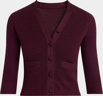 Chloé Textured Wool Knit Half-Sleeve Cropped Cardigan