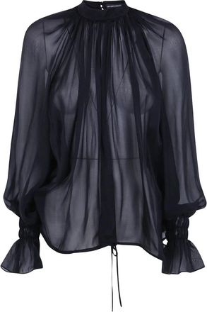 Ann Demeulemeester Celin Balloon Top Met Trekkoordjes - Dames - Blouses - Zwart - L - Leer - Overhemden