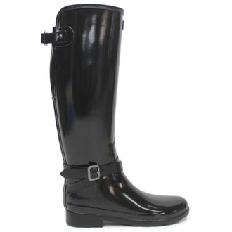 Hunter Refined Adjustable Tall Gloss Rubber Womens Calf Length Boots - Black - Size:UK 4