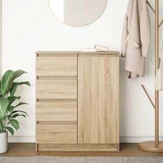 Berkfield Home Sideboard with Drawers Sonoma Oak 71x35x84 cm Engineered Wood in Light Tan | Size: 71 x 35 x 84 cm