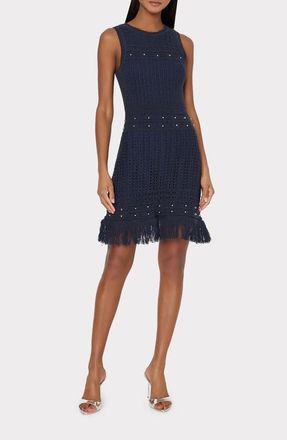 Milly Beaded Fringe Sleeveless Knit Minidress in Navy at Nordstrom, Size X-Small