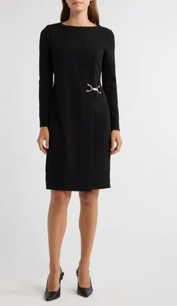 Anne Klein Long Sleeve Scuba Sheath Dress in Black at Nordstrom, Size 16