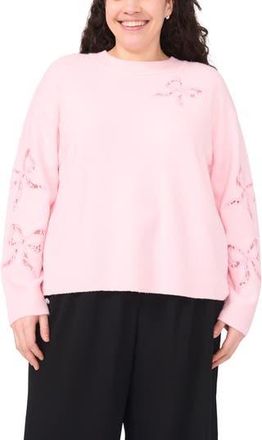 CeCe by Cynthia Steffe Lace Bow Inset Sweater in Pink Horizon at Nordstrom Rack, Size 2X