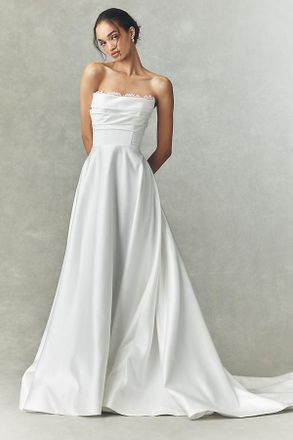 Watters Aster Strapless Satin Lace Wedding Gown