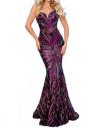 Portia & Scarlett Mermaid Gown In Black/ Hot Pink