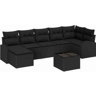 vidaXL Conjunto De Sof&aacute; De Jard&iacute;n 8 Pcs Negro Polirat&aacute;n