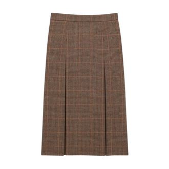 Saint Laurent Midi Skirts, female, Brown, Size: M Prince of Wales Wool and Cashmere Midi Skirt
