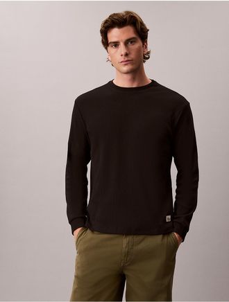 Calvin Klein Jeans Calvin Klein Mens Woven Monologo Waffle Crewneck Tee - Black - 2XL