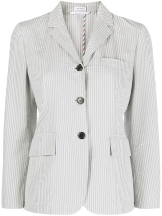 Thom Browne striped seersucker single-breasted blazer - Grey