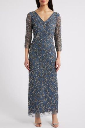 Pisarro Nights Floral Beaded Sheath Gown in Grey at Nordstrom Rack, Size 4