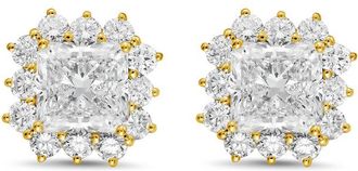 Diana M. Jewels 14kt yellow gold 3cts lab grown Radiant Cut Diamond Halo Earrings