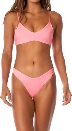 Maaji Taffy Liberties Sporty Bralette Bikini Top In Pink And White